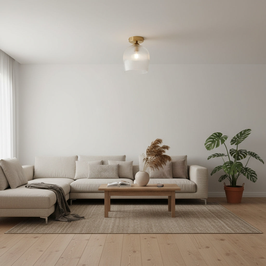 Brazara Koepel Plafondlamp - Industrieel Geribbeld en Helder Glas voor Woonkamer