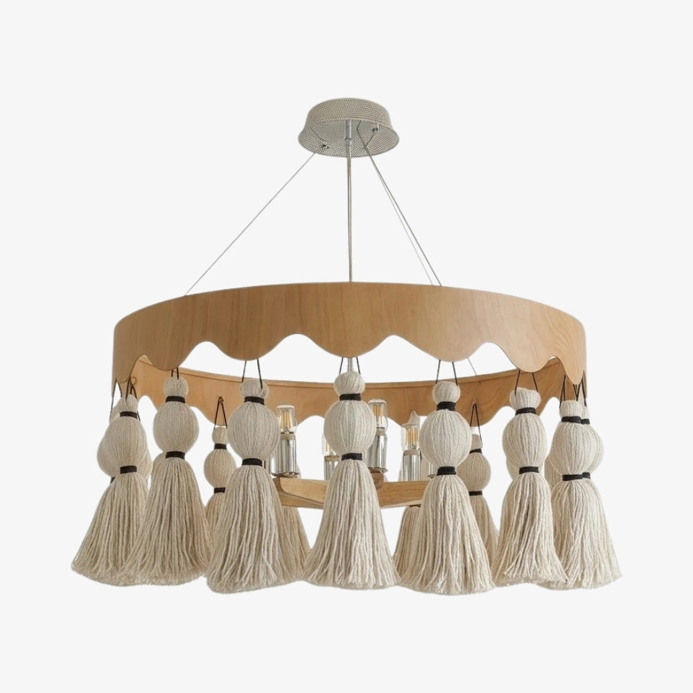 FringeAura Boho Kwast Kroonluchter - Grote Katoenen Kwast Kroonluchter voor Eet- en Woonkamer