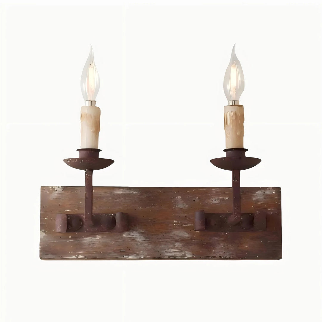 Two light rustic candle wall sconce on a white background
