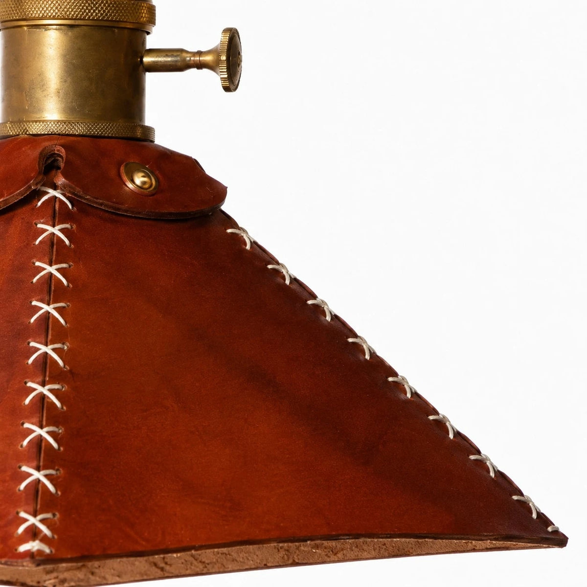 Pyramid leather shade corner and stitched seam detail