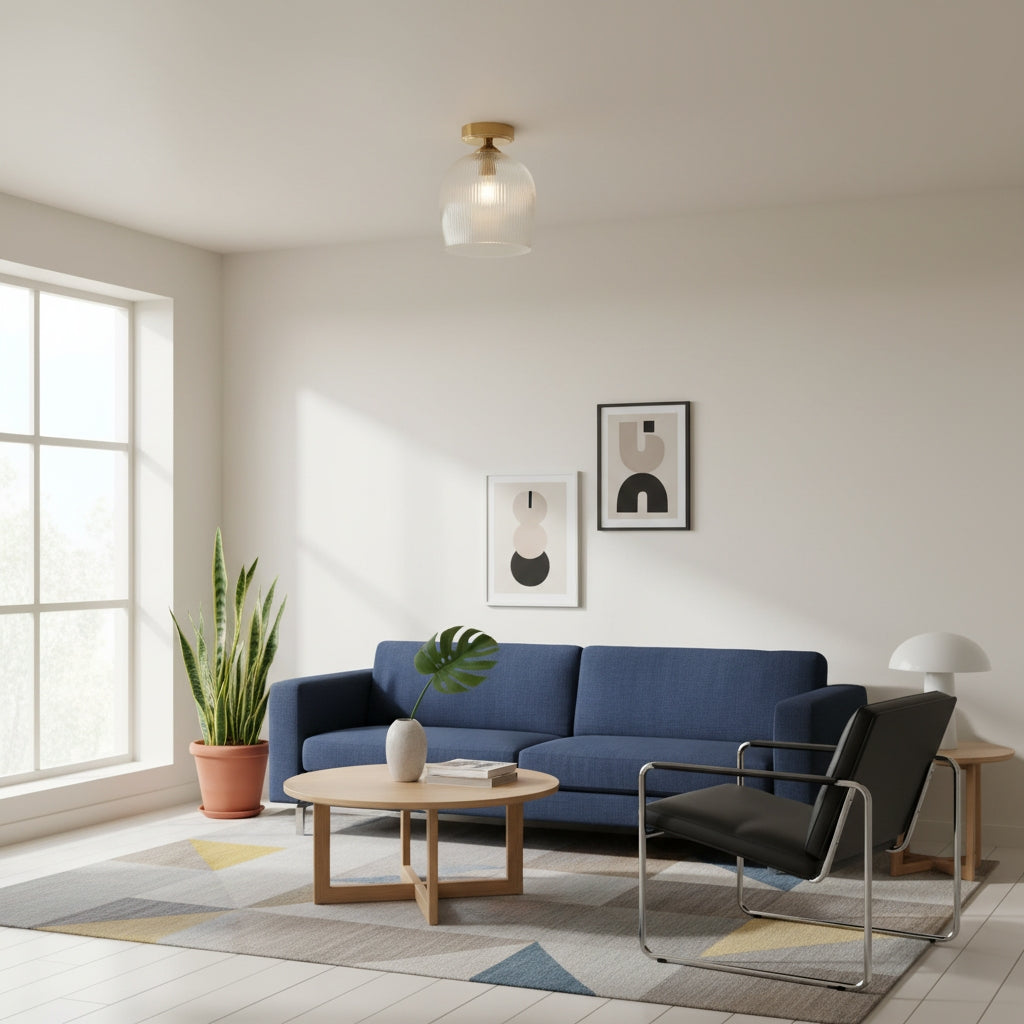 Brazara Koepel Plafondlamp - Industrieel Geribbeld en Helder Glas voor Woonkamer