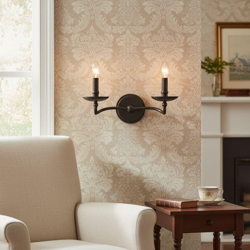 Tela Classic ijzeren kandelaar wandkandelaar – rustiek metalen enkele of dubbele armatuur voor hal en eetkamer