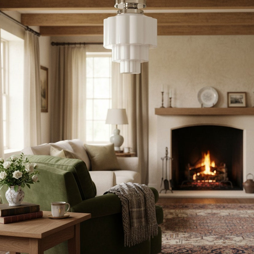 Geotower Glass Brass Ceiling Light – Art Deco Ribbed Globe Flush Mount