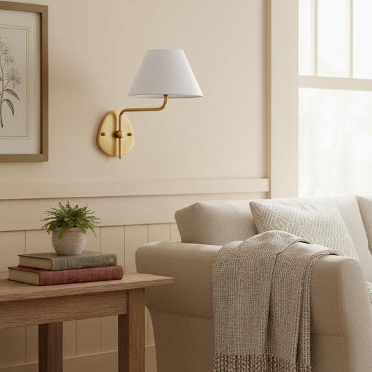 Velbrassia Lámpara de Pared Moderna y Elegante con Curva – Aplique Decorativo con Pantalla de Tela para Interiores
