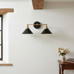 Load image into Gallery viewer, Conique Metal Dual Black Sconce with Cone Shades - Industrial Vanity Wall Light for Mirror
