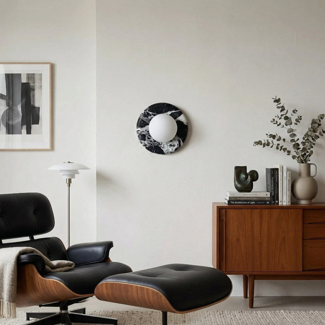 Oria Modern Square or Round Jade Wall Lamp with Alabaster Shade for Bedroom or Bathroom Vanity