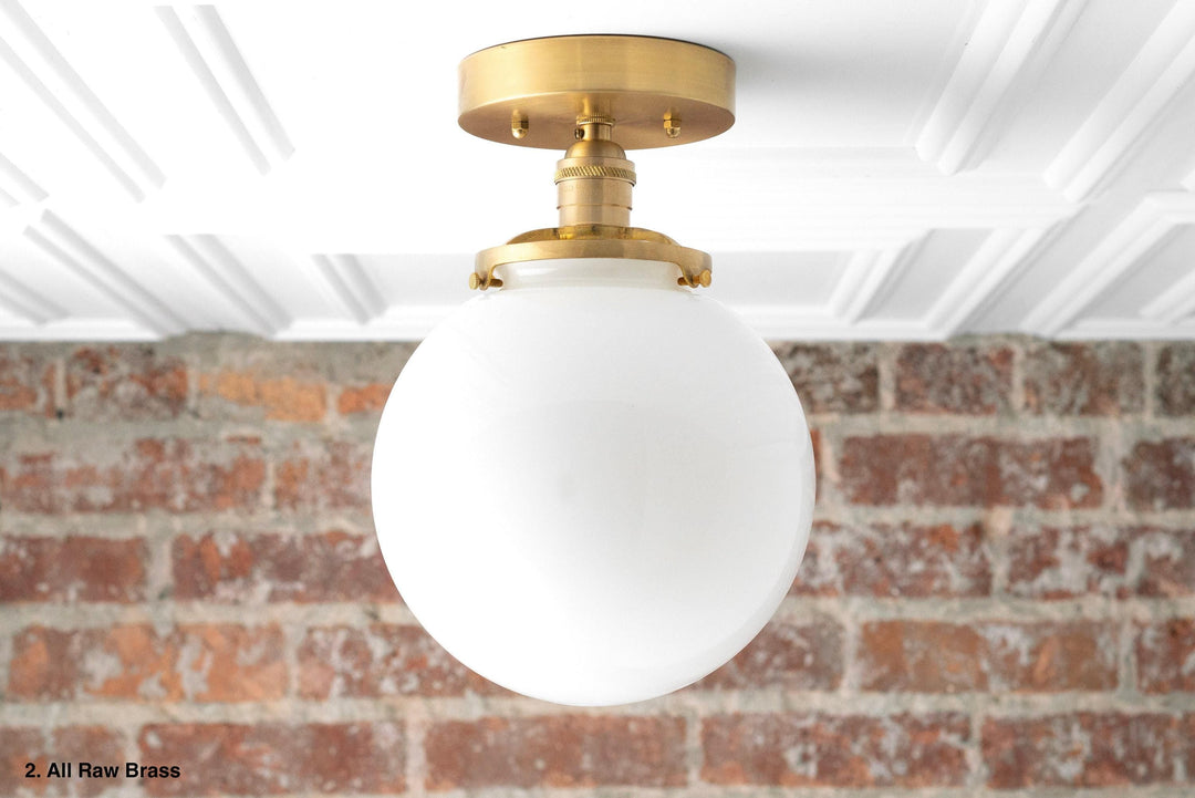 Glorica White Opal Sphere Modern Semi-Flush Light for Bedroom & Entryway