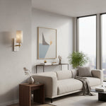 Load image into Gallery viewer, Vintage Brass Marble Wall Sconce - Natural Linen Shade
