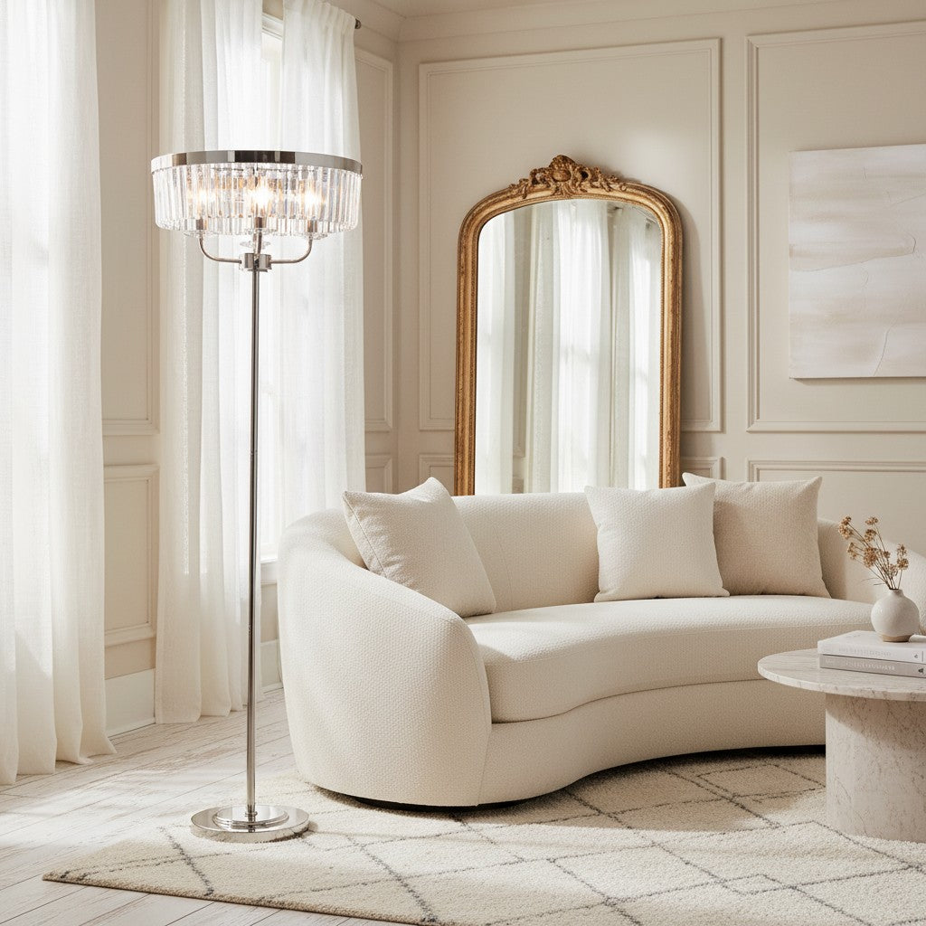 Beveline 3-licht ronde vloerlamp - facetrand glazen kapjes klassieke metalen afwerking voor woonkamers