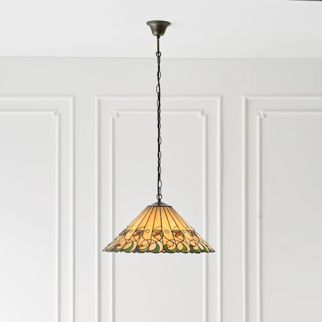 TF Jamelia Vintage Floral Stained Glass Dome Pendant Light for Dining Rooms