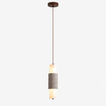 Cargar imagen en el visor de la Galería, Full drop view of the slim travertine pendant lamp and ceiling canopy