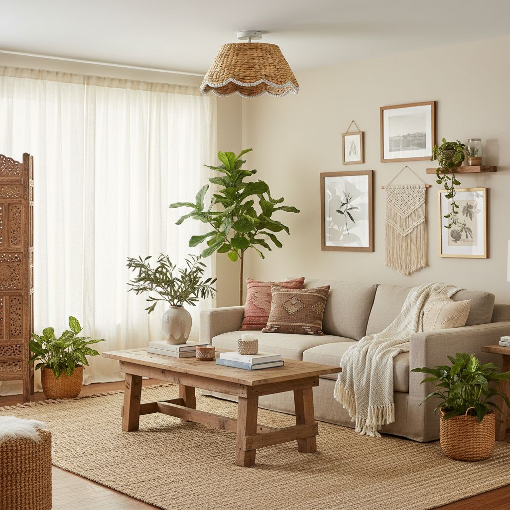 Ruvest Farmhouse Opbouw Plafondlamp - Schelpvormige Rotan voor Warme Interieurs