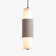 Yellow travertine cylinder pendant lamp with warm frosted diffuser