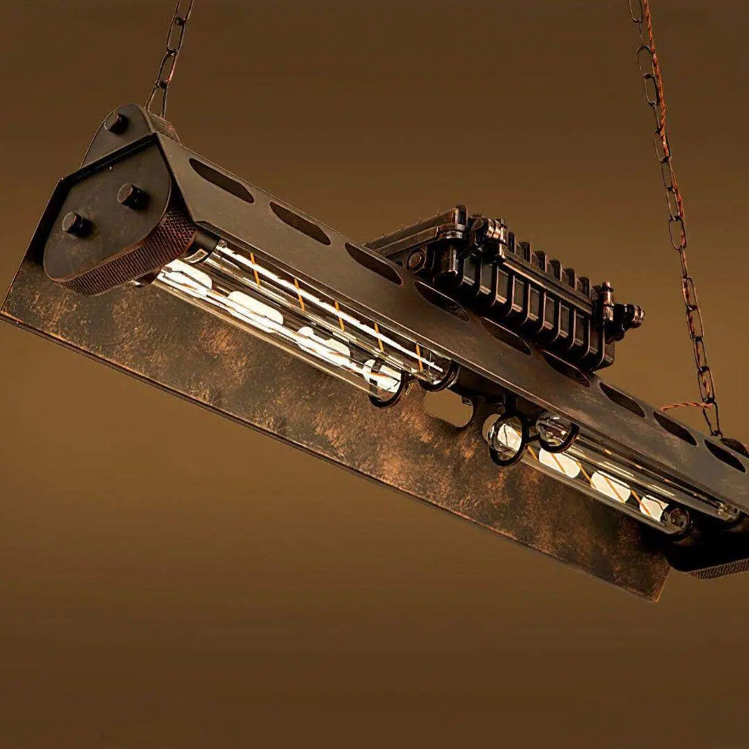 Industrax Steampunk  Linear Chandelier - Vintage Metal Frame Lighting for Dining or Living Room