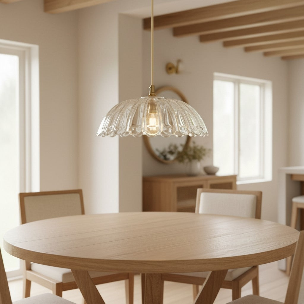 Floriaxis Floral Glass Pendant Light — Floral Glass Shade with Braided Cable for Kitchen or Dining