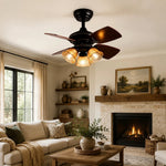 Charger l'image dans la visionneuse de la galerie, Ceiling fan light in a rustic living room with fireplace