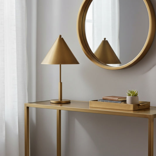 Lámpara de Mesa Aurecyl — Lámpara de Mesa Metálica Cónica y Elegante con Acabado Estilo Vintage para Sala