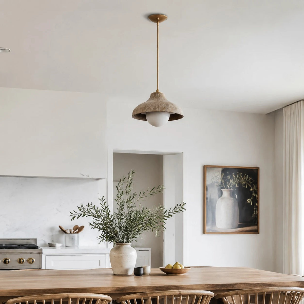 Pendant lamp installed above a kitchen island