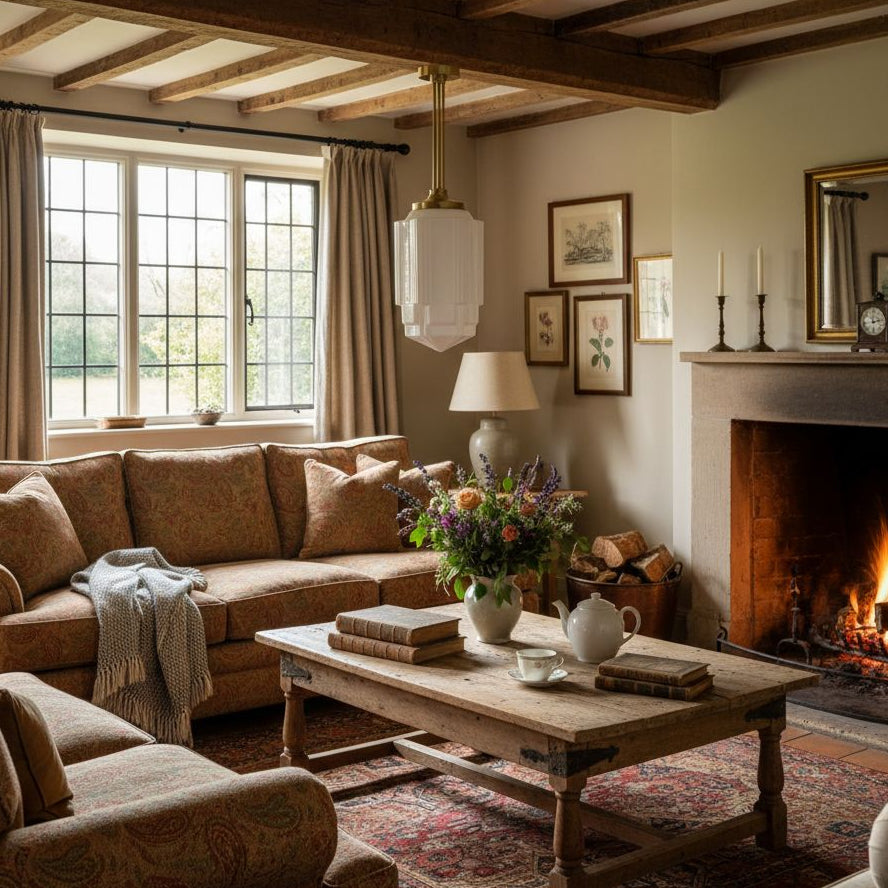 Geotower Glass Brass Pendant – Opal Globe Art Deco Hanging Light