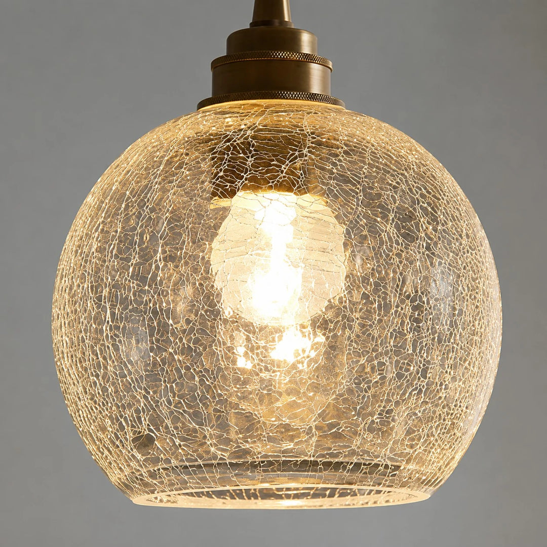 clear crackle glass shade glowing with warm light
