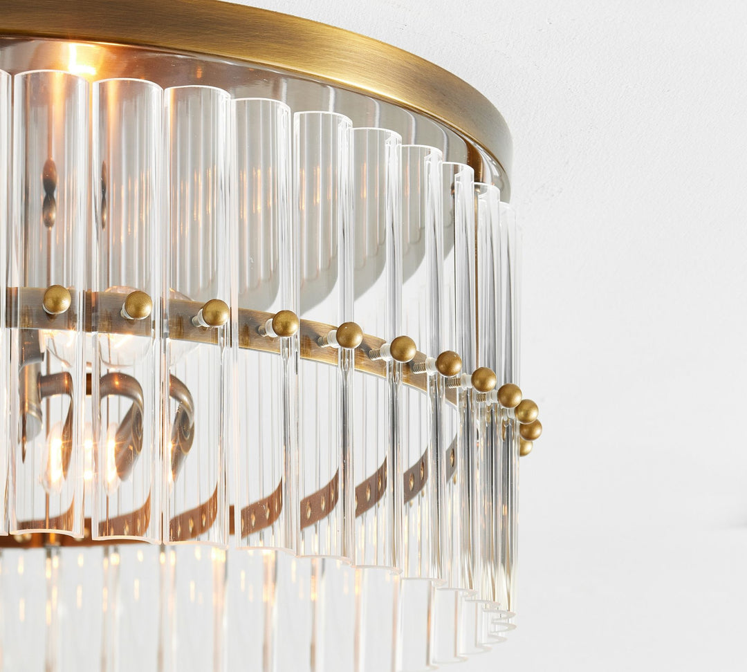 Lumora Crystal Flush Mount – Elegant Brass Ceiling Light