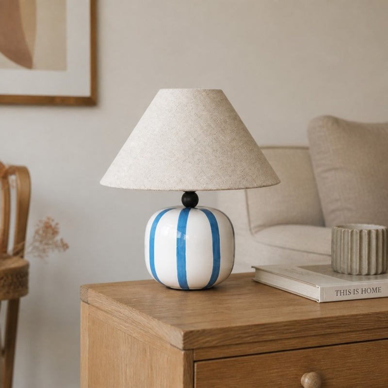 Ceruna Ceramic Table Lamp with Fabric Lampshade – Modern Minimalist Fixture for Reading or Lounge Areas