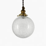 Cargar imagen en el visor de la Galería, Style A brass pendant light with round clear crackle glass shade