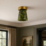 Cargar imagen en el visor de la Galería, vintage green and gold ceiling light in a powder room scene