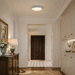 Load image into Gallery viewer, Gray flush mount ceiling light installed in a bright hallway