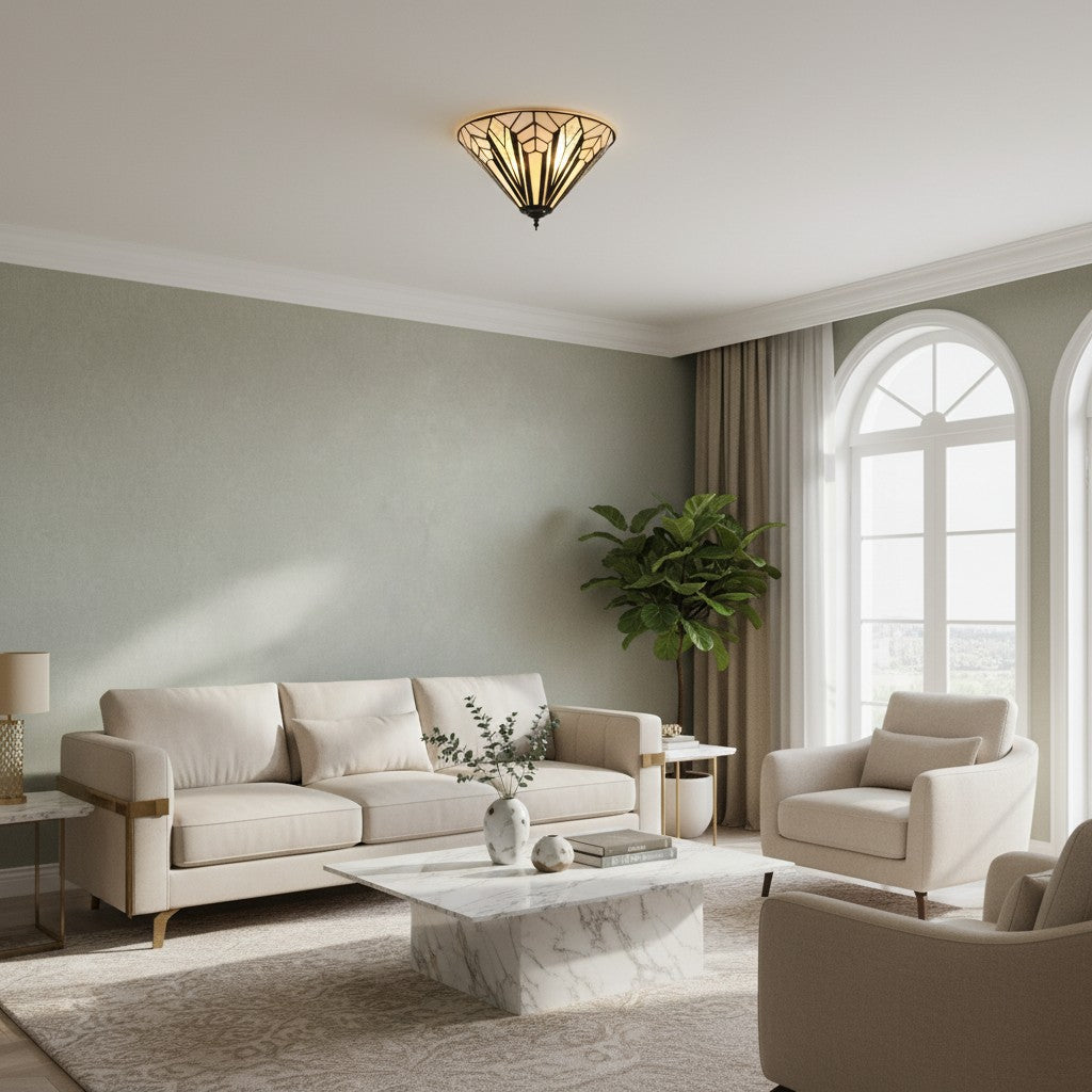 TF Astoria Moderne Deco Opbouw Plafondlamp met Gestructureerd Glas – Elegante Verlichtingsarmatuur voor Thuis