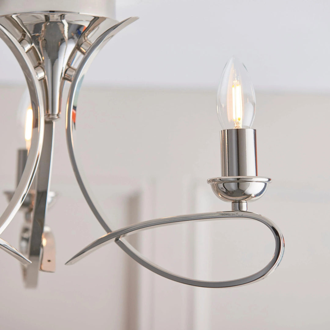 Foline 3-licht plafondlamp met zwaaiarmen - gepolijst nikkel semi-opbouw voor eetkamer of hal