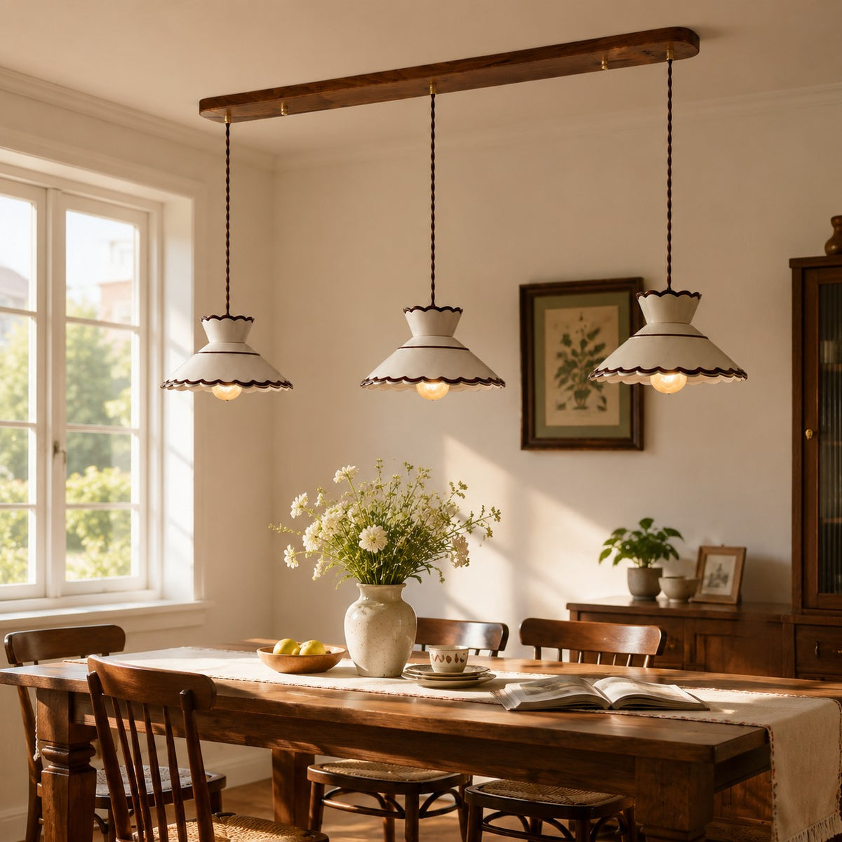 French Vintage Scalloped Ceramic Pendant Light 8
