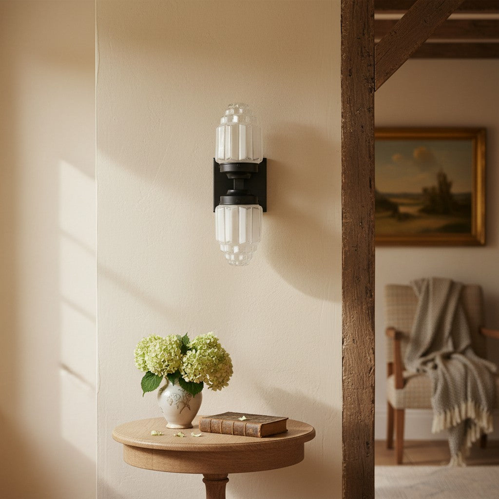 Tierlux Glass Art Deco Wall Sconce - Glass Frosted Globes with Skyscraper Globe