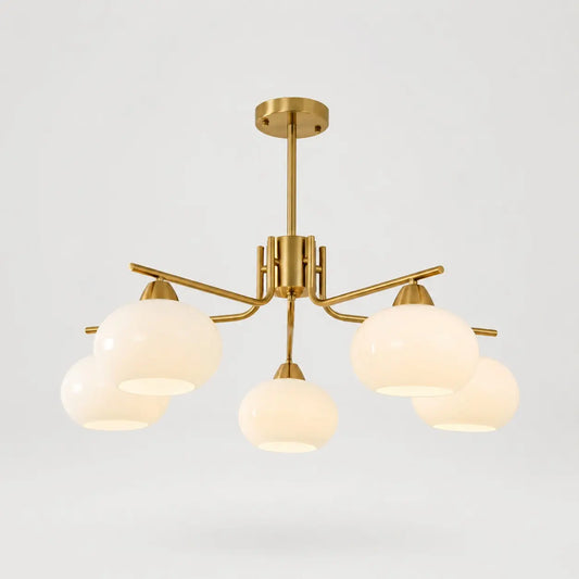 Iron gold five-light milk glass chandelier