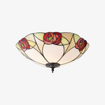 Charger l’image dans la visionneuse de la galerie, Lampe de plafond en vitrail artisanale TF Ingram – Lumière Tiffany vintage Art déco pour salle à manger