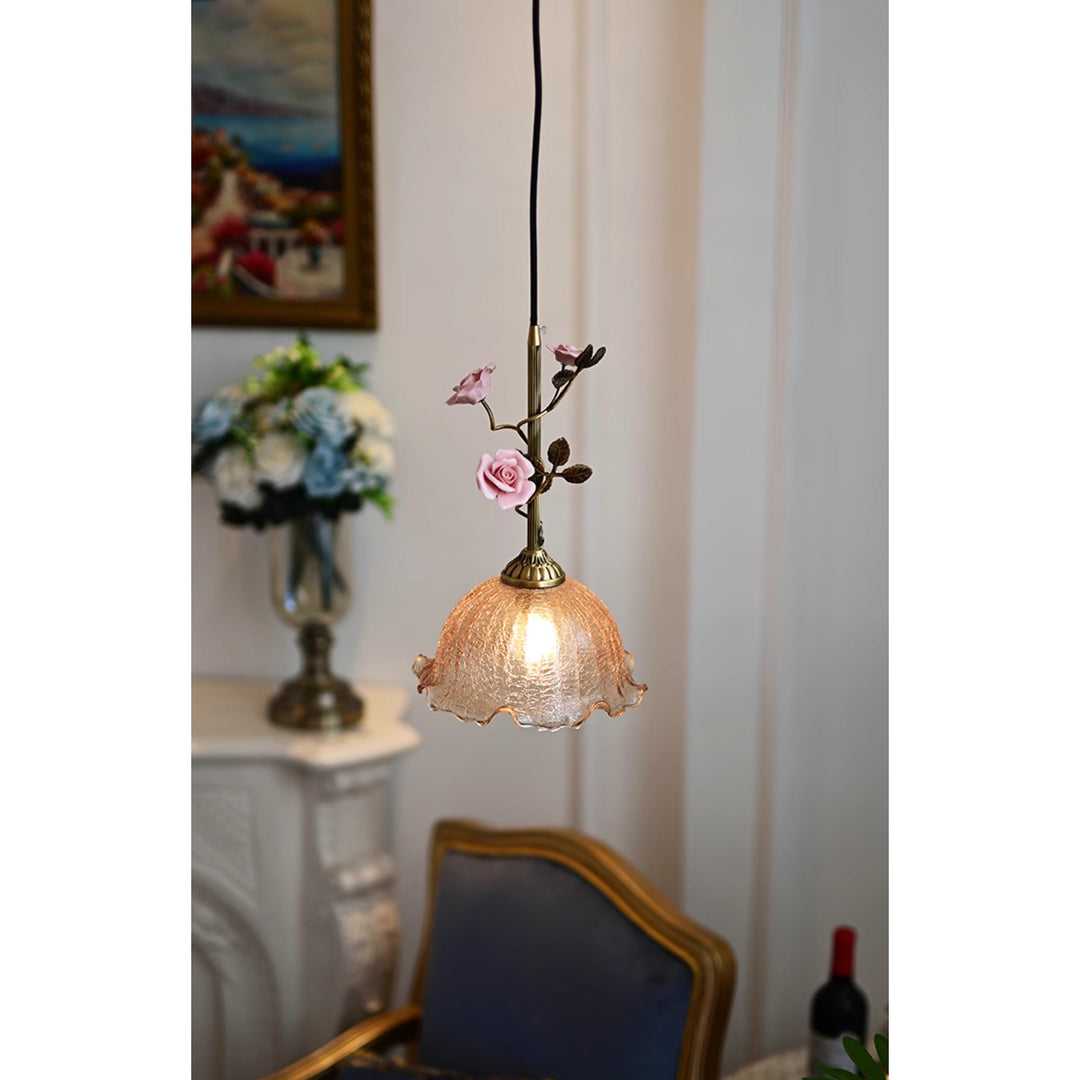 Lalique Rosen Glas Pendelleuchte