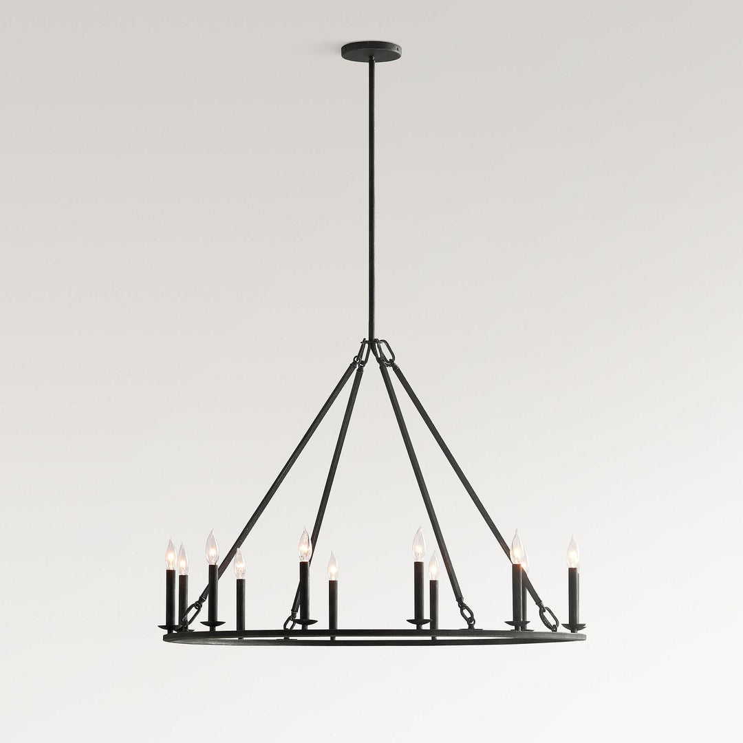 Rowan Modern Wagon Wheel Round Chandelier - Industrial Farmhouse Iron Lighting Fixture