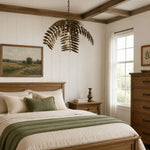 Cargar imagen en el visor de la Galería, Antique bronze palm leaf chandelier in a country bedroom