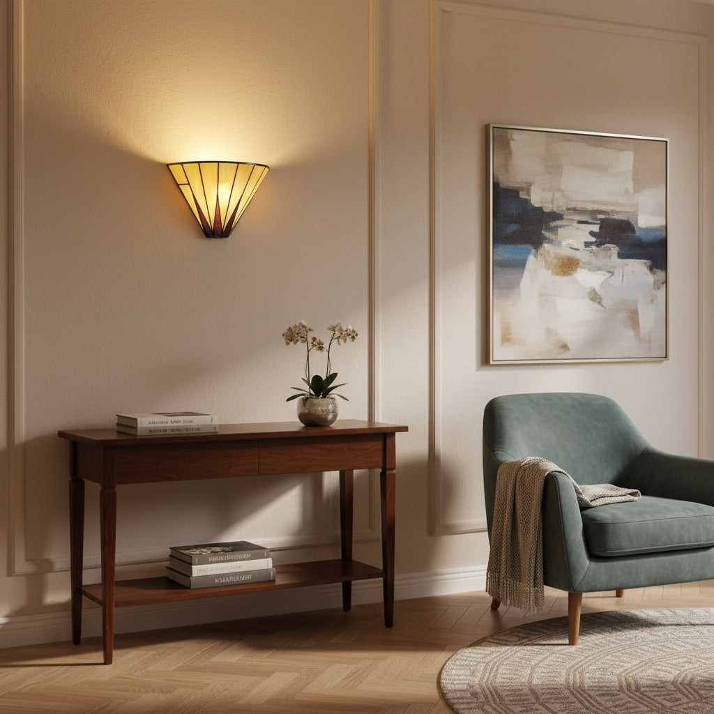 TF Dark Star Art Deco Ster Tiffany Wandlamp – Glas-in-lood Geometrisch Licht voor Gang en Woonkamer