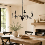Cargar imagen en el visor de la Galería, Lámpara de araña vintage de hierro negro estilo candelabro