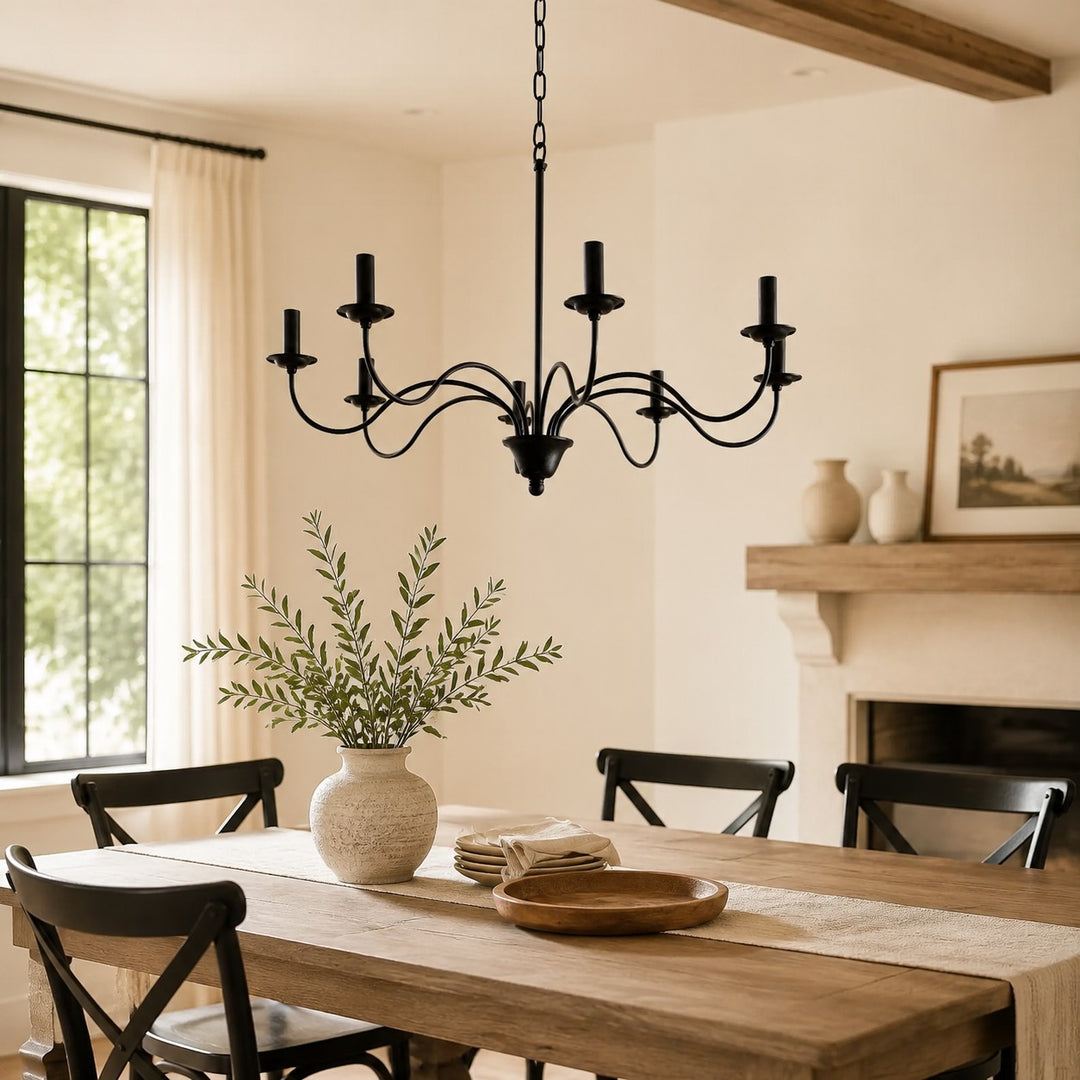 Lámpara de araña vintage de hierro negro estilo candelabro