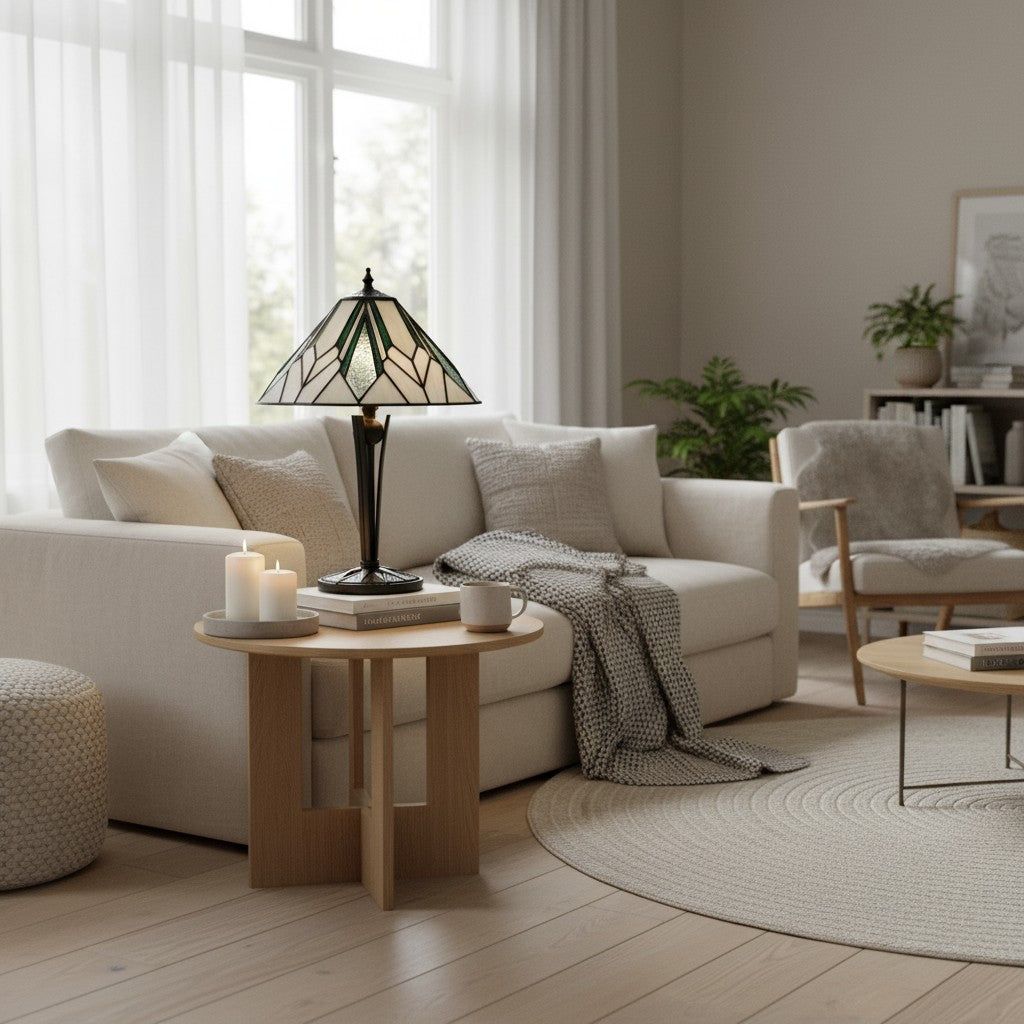 TF Astoria Art Deco Tiffany-tafellamp – Geslepen en iriserende kap voor slaapkamer of woonkamer