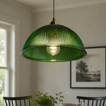 Cargar imagen en el visor de la Galería, Emerald green ribbed glass pendant close view in a dining room