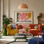 Cargar imagen en el visor de la Galería, Polka dot linen pendant light in a colorful living room