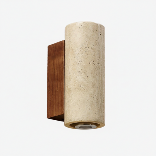 Slivara Natural Stone Backplate with Warm Amber Shade - Vintage Modern Slivara Wall Sconce for Living Room