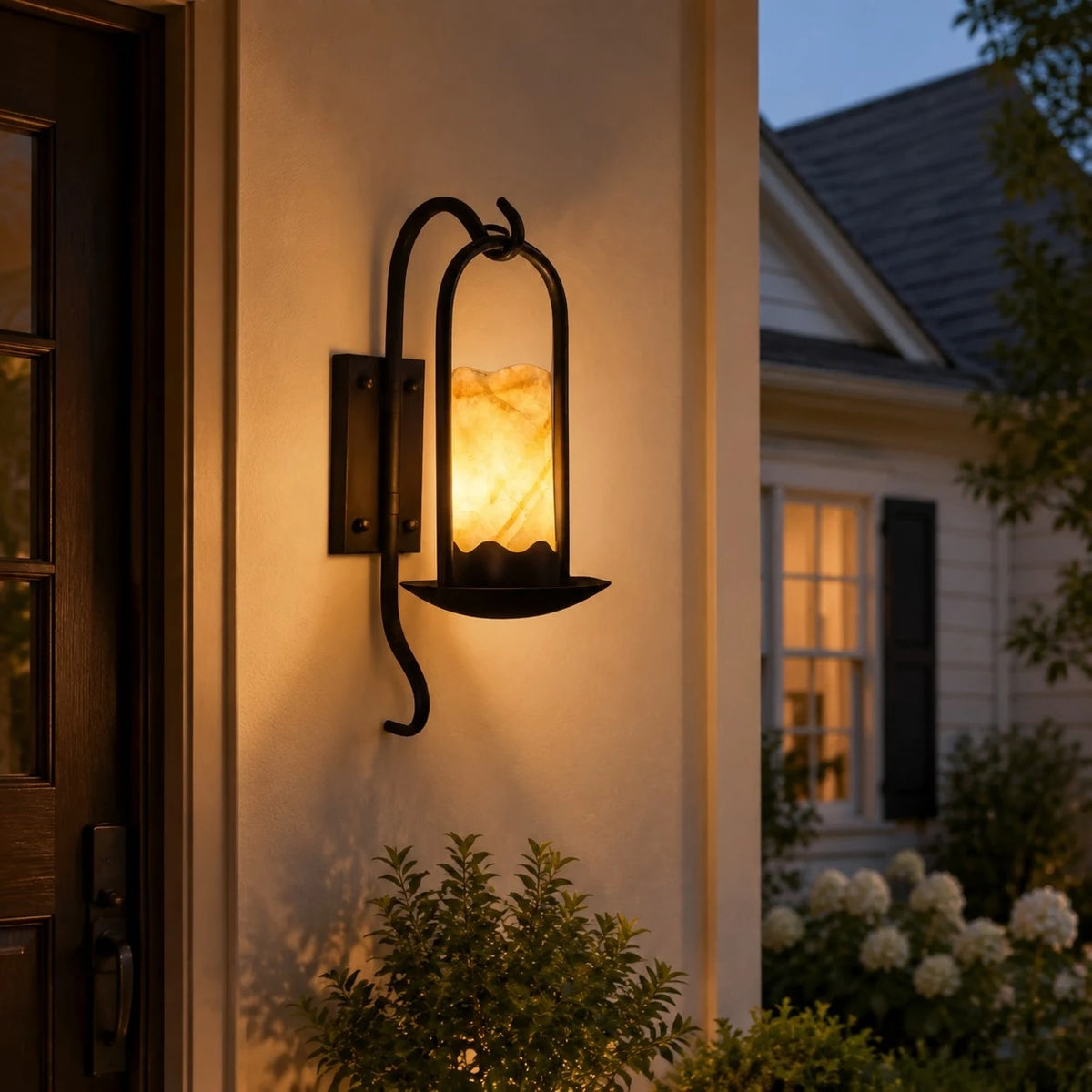 Black metal marble glass wall sconce