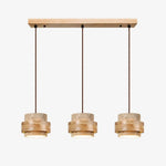 Załaduj obraz do przeglądarki galerii, Travertine wood three light linear pendant lamp full view