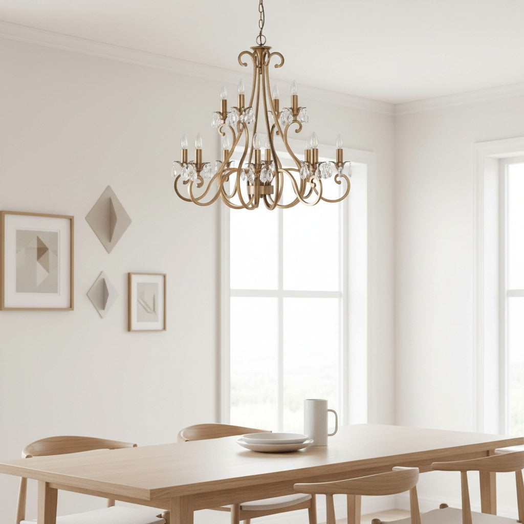 Talonis Kristall-Kronleuchter - Traditioneller Kerzenstil aus Messing und Nickel für Wohnzimmer und Esszimmer