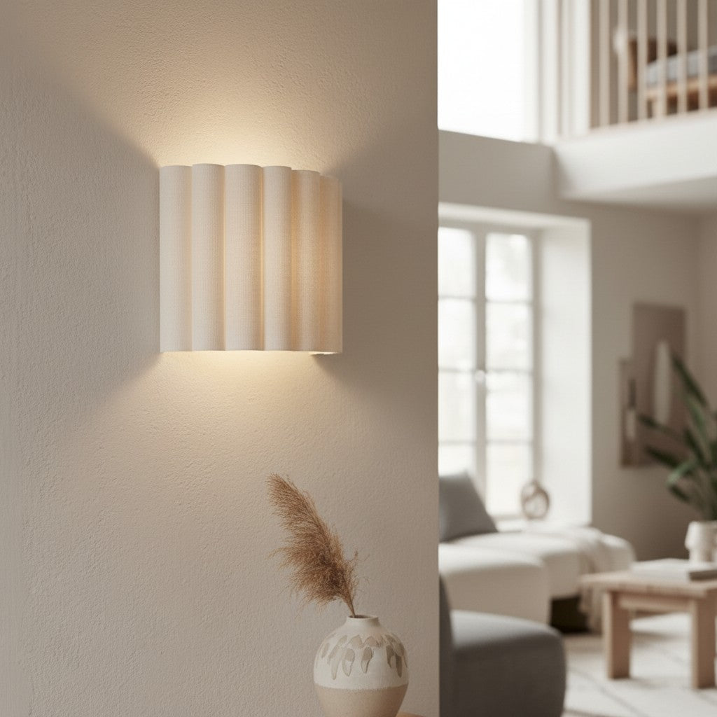 Velura Linnen Gevouwen Wandlamp - Stoffen Zacht Geplooid Ontwerp Sfeerverlichting voor Slaapkamer of Gang