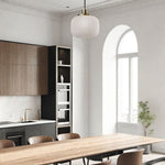 Load image into Gallery viewer, Pelviona Modern Ribbed Glass Pendant - Frosted &amp; Brass Ceiling Light Add Timeless Charm to Your Space
